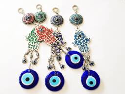 Enameled Hamsa Evil Eye Wall Hanging Turkish Kabbalah Decor - thumbnail 1