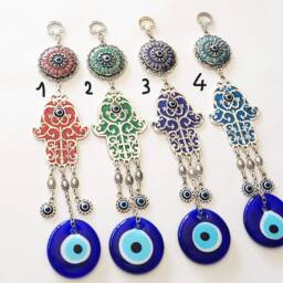 Enameled Hamsa Evil Eye Wall Hanging Turkish Kabbalah Decor - thumbnail 4