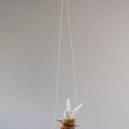 White Bunny On Swing, Needle Felted Animal, Nursery Decor, Baby Crib Mobile, Mobile - thumbnail 4