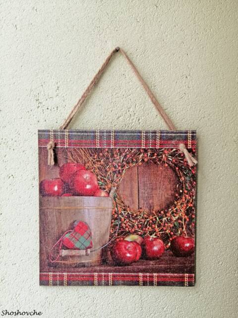 Rustic Apple Wall Sign, Fall Farmhouse Decor With Apples, Cozy Autumn Wooden Kitchen Or Entryway Hanging Plaque - image 1