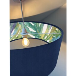 Navy Velvet Drum Lampshade, Double Sided Lampshade With Palm Leaves Cotton Interior, Ceiling Light Shade - thumbnail 2