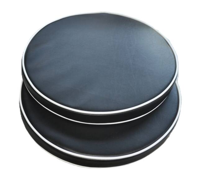 "2 Black White Piped Faux Leather Round Oil Drum Bear Barrel Cushion Seat Pads 12"" To 20" - image 1