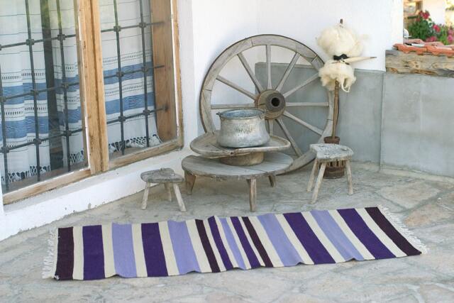 Ultra Violet Bohemian Rug Runner, Handwoven Wool Rug, Home Decor Floor Hand Woven in Natural White & Violet - image 1
