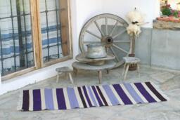 Ultra Violet Bohemian Rug Runner, Handwoven Wool Rug, Home Decor Floor Hand Woven in Natural White & Violet - thumbnail 1