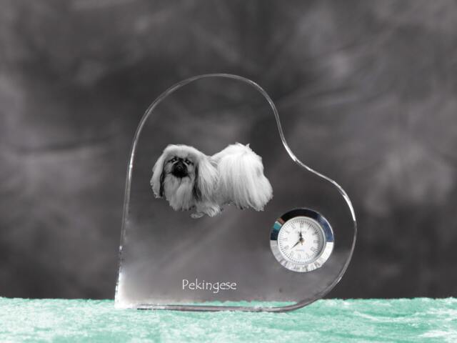 Pekingese - Crystal Clock in The Shape Of A Heart With Image Pure-Bred Dog - image 1