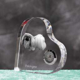 Pekingese - Crystal Clock in The Shape Of A Heart With Image Pure-Bred Dog - thumbnail 2