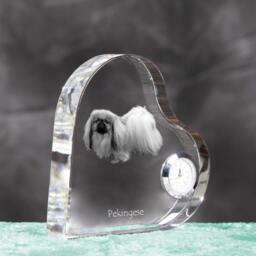 Pekingese - Crystal Clock in The Shape Of A Heart With Image Pure-Bred Dog - thumbnail 3