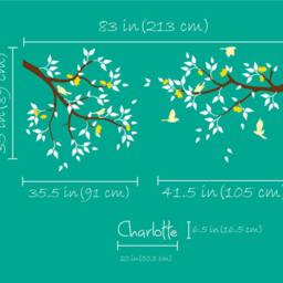 Personalized Nursery Branch Wall Decal - Birds & Leaves, Baby Name Sticker - thumbnail 2