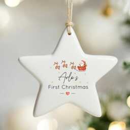 Baby's First Christmas Bauble - Personalised Ceramic Star Ornament Custom Name Tree Decoration Family Keepsake Gift 2025 Girl Boy - thumbnail 1