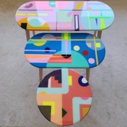 Handmade Resin Coffee Tables Colorful Abstract Pop Art End Tables - thumbnail 3
