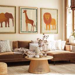 Set Of 3 Safari Animal Posters, Lion Giraffe & Elephant Prints, Jungle Wall Art, Kids Room Decor, Nursery Poster Set, Gift Idea - thumbnail 2