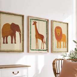Set Of 3 Safari Animal Posters, Lion Giraffe & Elephant Prints, Jungle Wall Art, Kids Room Decor, Nursery Poster Set, Gift Idea - thumbnail 3