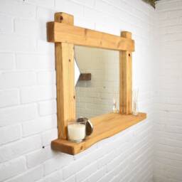 Mirror Shelf - Crossed Ends Smooth Design Main Image Medium Oak Chunky Wood Driftwood Style Chic - thumbnail 3