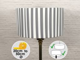 Grey & White Striped Drum Lampshade - Handmade Ribbon Light Shade
