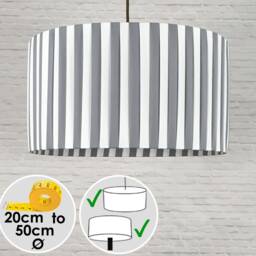 Grey & White Striped Drum Lampshade - Handmade Ribbon Light Shade - thumbnail 2