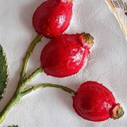 Red Berry Botanical Bas-Relief Kitchen Flower Tile Farmhouse Round Plaster Cast Floral Wall Decor For Hall Botanical - thumbnail 3