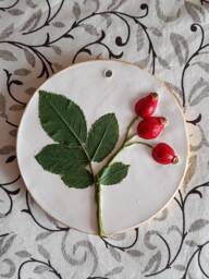 Red Berry Botanical Bas-Relief Kitchen Flower Tile Farmhouse Round Plaster Cast Floral Wall Decor For Hall Botanical - thumbnail 1