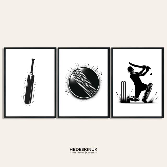 Cricket Poster Print - Set Of 3 Posters - Black Minimalist Wall Art Gifts For Lover Room Artwork - image 1
