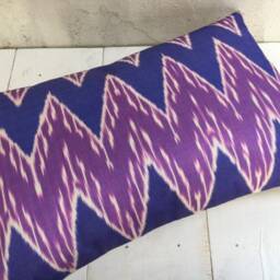 Silk Ikat Pillow Cover, Handwoven Decorative Cushion - 16x24 - thumbnail 4