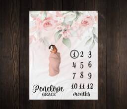Rose Floral Milestone Blanket, Baby Shower Gift, Keepsake Girl Wreath Blanket