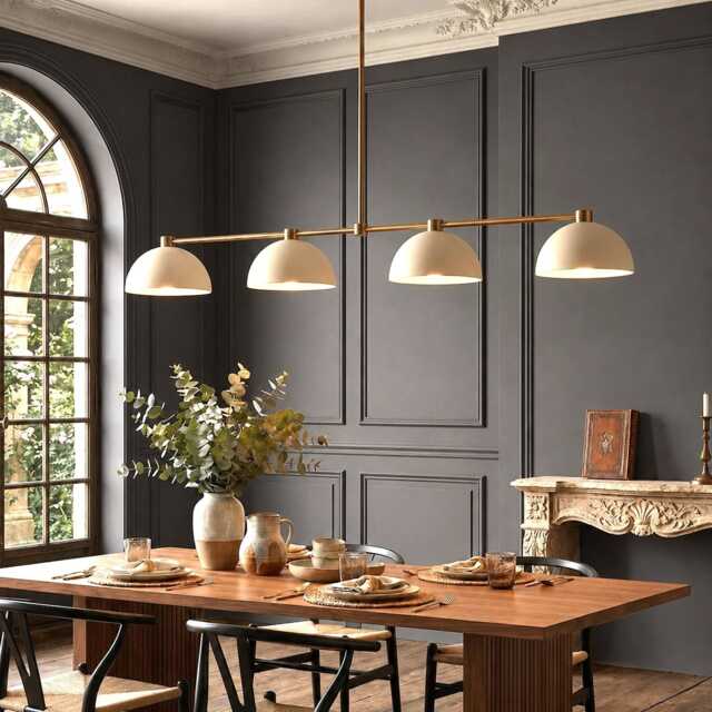 Handmade Brass Mid-Century Modern 4-Light Linear Chandelier For Kitchen Island Dining Room - image 1
