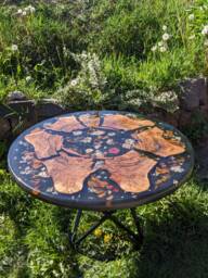 Floral Epoxy Resin Coffee Table Round Wood & Black - thumbnail 1