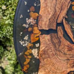 Floral Epoxy Resin Coffee Table Round Wood & Black - thumbnail 3