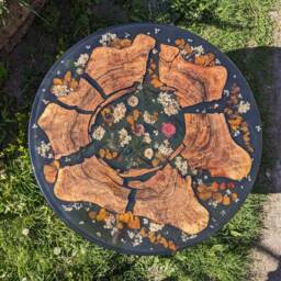 Floral Epoxy Resin Coffee Table Round Wood & Black - thumbnail 2