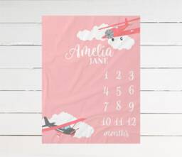 Airplane Milestone Blanket Monthly Growth Tracker Soft Fleece Aviation Baby Shower Gift Newborn Watch Me Grow Girl