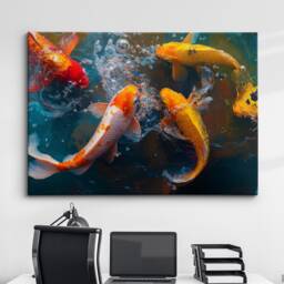 Vibrant Colorful Koi Carp Fish Ocean Sea Painting Framed Poster Print & Canvas Wall Decor Art Bedroom Home Interior Gift - thumbnail 1