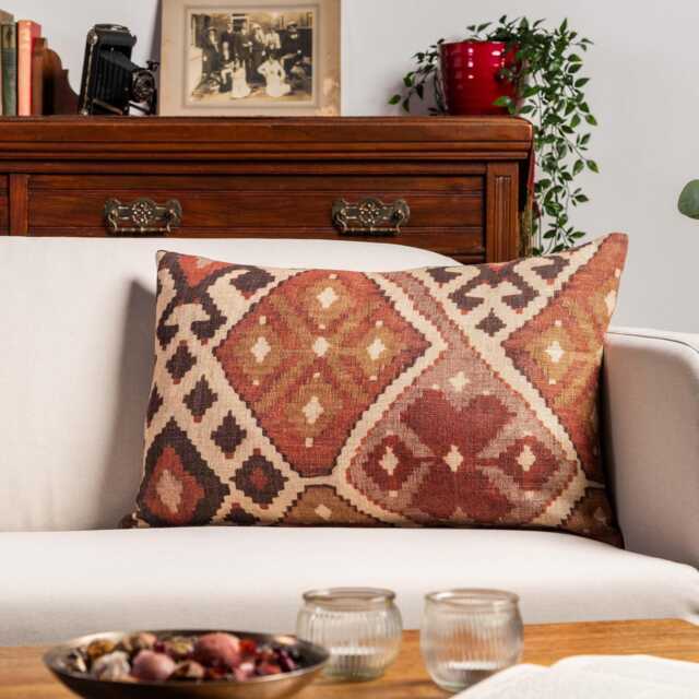 Terracotta Kilim Turkish Style Printed Xl Rectangular Cushion. Double Sided. 23X15 - image 1
