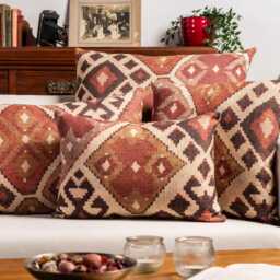 Terracotta Kilim Turkish Style Printed Xl Rectangular Cushion. Double Sided. 23X15 - thumbnail 3