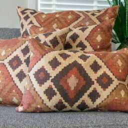 Terracotta Kilim Turkish Style Printed Xl Rectangular Cushion. Double Sided. 23X15 - thumbnail 2