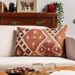 Terracotta Kilim Turkish Style Printed Xl Rectangular Cushion. Double Sided. 23X15