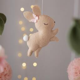 Bunny Baby Mobile Girl, Felt Mobile, Floral Nursery Decor - thumbnail 3