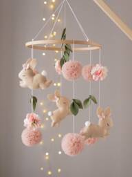 Bunny Baby Mobile Girl, Felt Mobile, Floral Nursery Decor