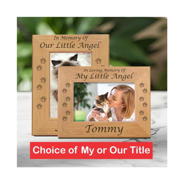 Personalized Cat Memorial Picture Frame - Little Angel Pet Loss Gift Custom Remembrance Saying Keepsake Heartfelt Sympathy Photo Display - image 1