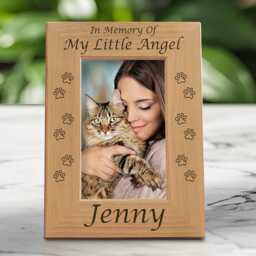 Personalized Cat Memorial Picture Frame - Little Angel Pet Loss Gift Custom Remembrance Saying Keepsake Heartfelt Sympathy Photo Display - thumbnail 3