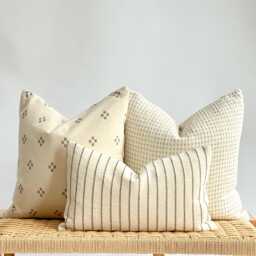 Neutral Boho Pillow Cover Set Textured Beige Decorative Pillows - thumbnail 1
