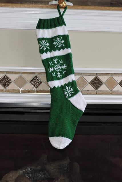 Snowflakes - Red Or Green Hand Knit Christmas Stocking - 2 Sided - image 1