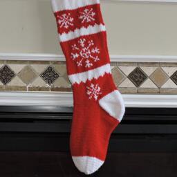 Snowflakes - Red Or Green Hand Knit Christmas Stocking - 2 Sided - thumbnail 2