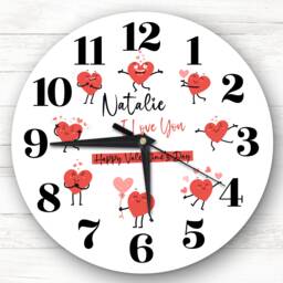 Cute Heart Characters Valentine's Day Gift Personalised Clock - thumbnail 1