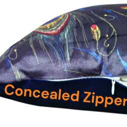 Peacock Feather Velvet Cushion Cover Navy Blue Sofa Pillow 16x16 - thumbnail 3
