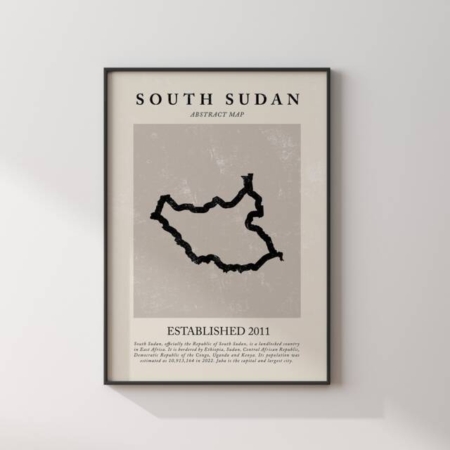 Abstract South Sudan Map Vintage Wall Art Print Picasso + Matisse Inspired Travel Poster Oe - image 1