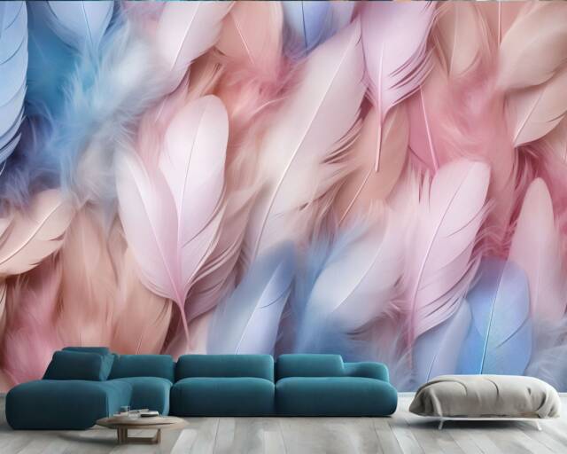 Pastel Feathers Wallpaper Mural, Peel & Stick Photo Print - image 1