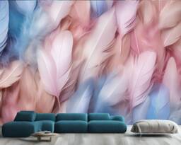 Pastel Feathers Wallpaper Mural, Peel & Stick Photo Print - thumbnail 1