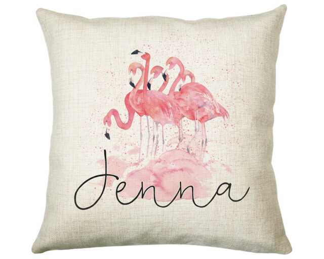 Personalised Pink Flamingo Cushion Gift Printed Name Design - Throw Pillow For Mum Dad Friend Bedroom Birthday Christmas Cs091 - image 1