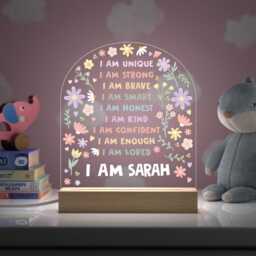 Personalised Girls Night Light, Floral Positive Affirmations Led Lamp - thumbnail 3