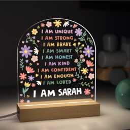 Personalised Girls Night Light, Floral Positive Affirmations Led Lamp