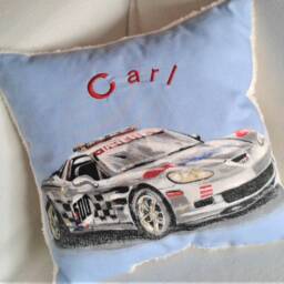 Personalized Pillow 28x28 With Car Design Baby Gift Christmas Gift Children's - thumbnail 2